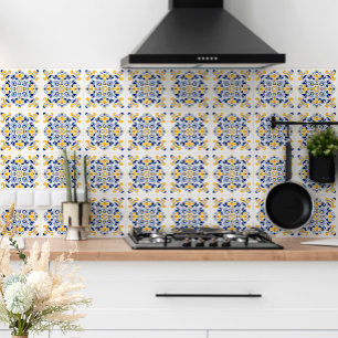 Navy Blue Yellow Mediterranean Stylish White Tile