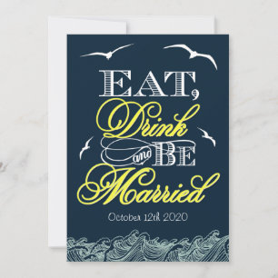 Navy Blue & Yellow Nautical Wedding Invitations