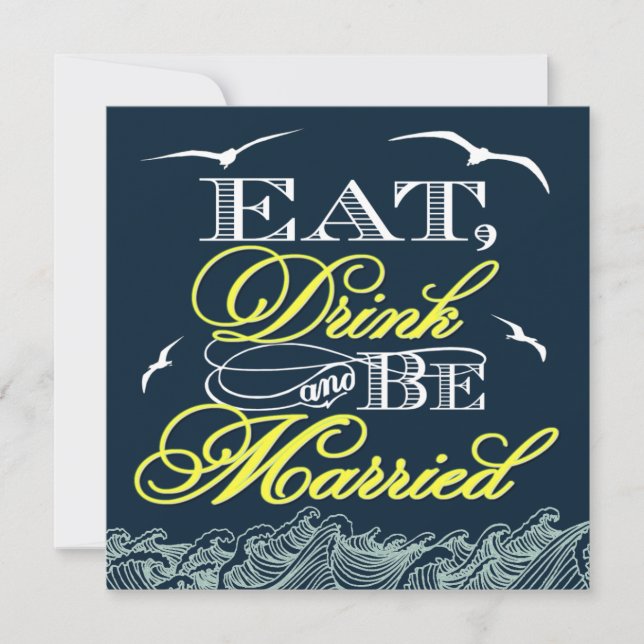 Navy Blue & Yellow Nautical Wedding Invitations (Front)