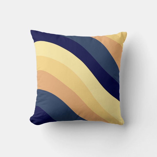 Navy Blue Yellow Orange Retro Summer Wave #1 Cushion (Front)