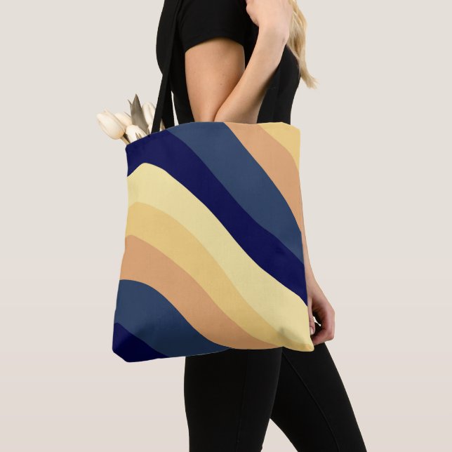 Navy Blue Yellow Orange Retro Summer Wave #1 Tote Bag (Close Up)