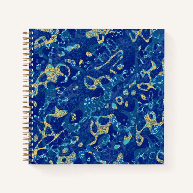 Navy Blue & Yellow Spotted Graphic Abstraction Notebook (Front)