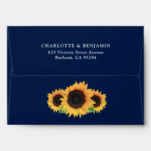 Navy Blue Yellow Sunflower Wedding Return Address Envelope