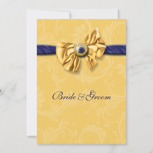 Navy blue yellow wedding elegant invitation (Front)