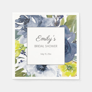 Navy Blue Yellow White Floral Bridal Shower Napkin