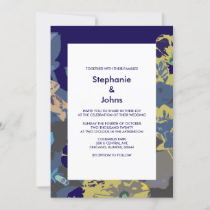 Navy Blue Yellow Wildflowers Floral Modern 2025 Invitation