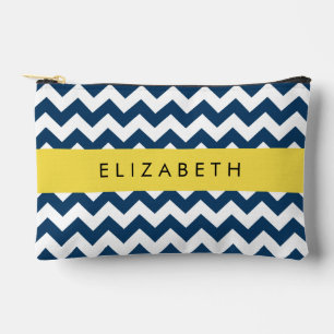 Navy Blue Zigzag, Navy Blue Chevron, Your Name Accessory Pouch