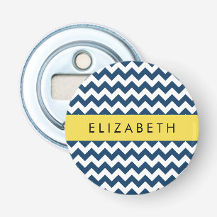 Navy Blue Zigzag, Navy Blue Chevron, Your Name Bottle Opener