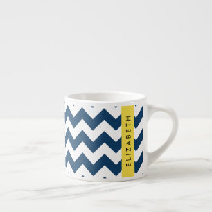 Navy Blue Zigzag, Navy Blue Chevron, Your Name Espresso Cup