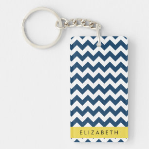 Navy Blue Zigzag, Navy Blue Chevron, Your Name Key Ring