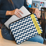 Navy Blue Zigzag, Navy Blue Chevron, Your Name Laptop Sleeve<br><div class="desc">Elegant,  stylish and sophisticated zigzag (chevron) pattern in navy blue and white colour. Modern and trendy gift,  perfect for the zigzag lover in your life. Personalise by adding your name,  nickname,  monogram or initials.</div>