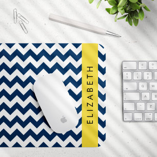 Navy Blue Zigzag, Navy Blue Chevron, Your Name Mouse Mat