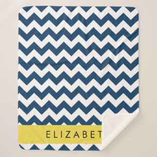 Navy Blue Zigzag, Navy Blue Chevron, Your Name Sherpa Blanket