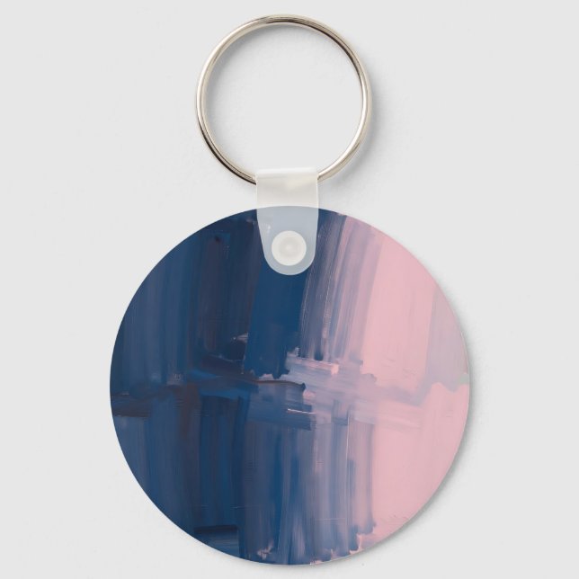 Navy Blush Abstract Brushstrokes Key Ring (Front)