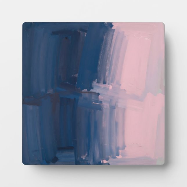 Navy Blush Abstract Brushstrokes Plaque (Front)