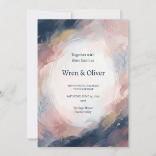 Navy Blush Abstract Wedding Invitation