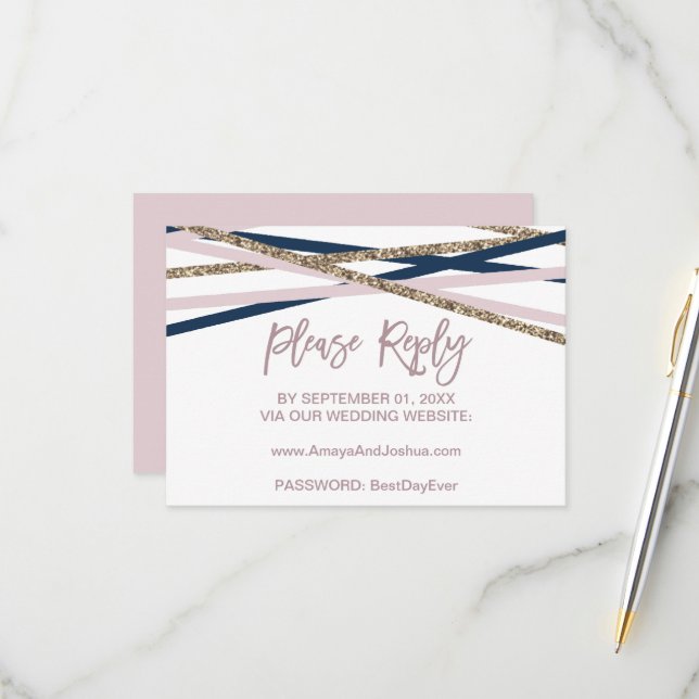 Navy Blush and Gold Streamers Online RSVP Card (Front/Back In Situ)