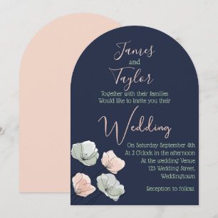 Navy Blush and Sage Floral Wedding Invitation