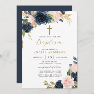 Navy Blush Baptism/Christening Invitation