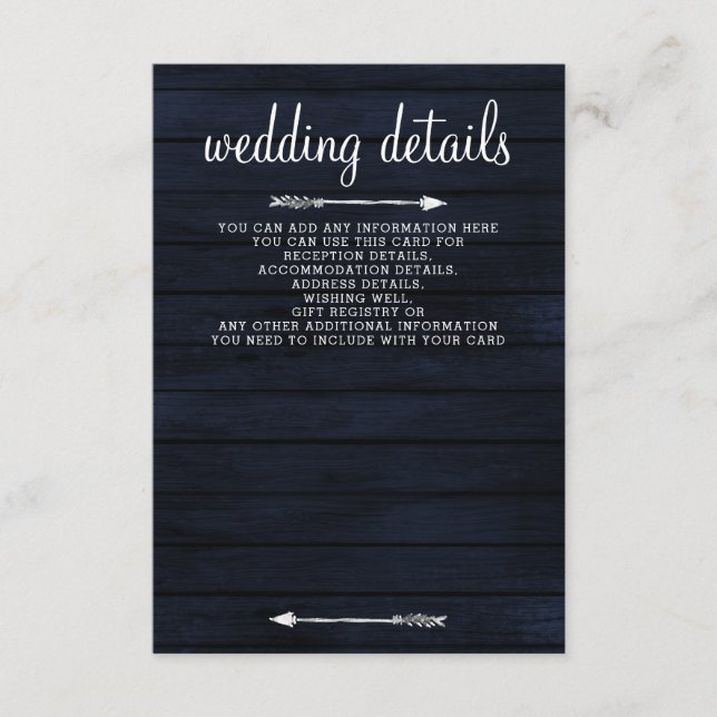 Navy  Blush barn wood floral rustic wedding Enclosure Card (Front)