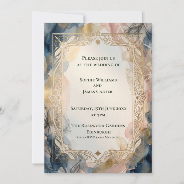 Navy Blush Baroque Wedding Invitation (Front)