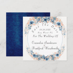 Navy Blush  Beach Watercolor Shell Flower Wedding Save The Date