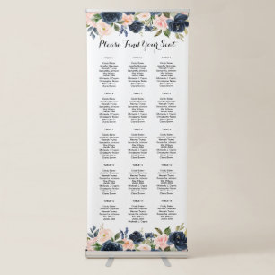 Navy Blush Blossom Floral Seating Chart Retractable Banner