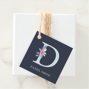 NAVY BLUSH BLUE FLORAL ALPHABETS NAME LETTER D FAVOUR TAGS