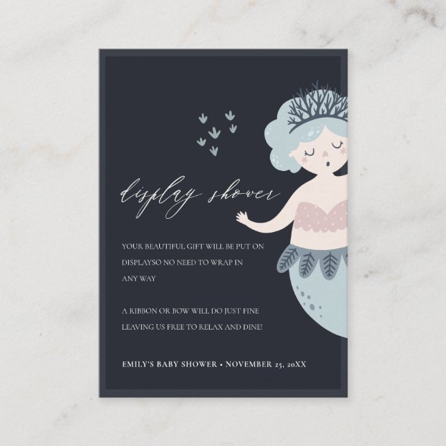 NAVY BLUSH BLUE LITTLE MERMAID DISPLAY BABY SHOWER ENCLOSURE CARD (Front)