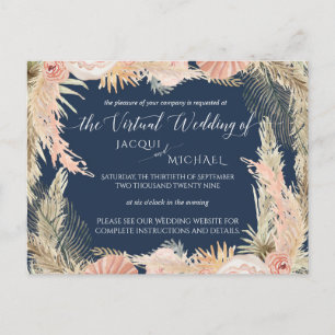 Navy Blush Bohemian Pampas Floral Virtual Wedding Postcard