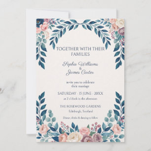Navy Blush Botanical Wedding Invitation