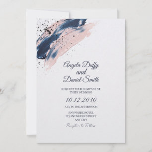 Navy Blush Brushstroke Wedding Invitation