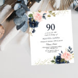 Navy & Blush Budget 90th Birthday Invitation<br><div class="desc">Navy & Blush Budget 90th Birthday Invitation

A cheaper alternative than a standard invitation.</div>