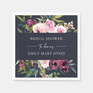 NAVY BLUSH BURGUNDY FLORAL BUNCH BRIDAL SHOWER NAPKIN