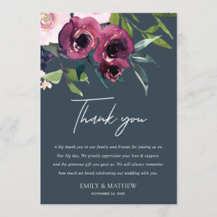 NAVY BLUSH BURGUNDY FLORAL BUNCH WEDDING THANK YOU INVITATION