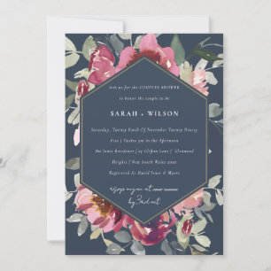 NAVY BLUSH BURGUNDY ROSE COUPLES SHOWER INVITE