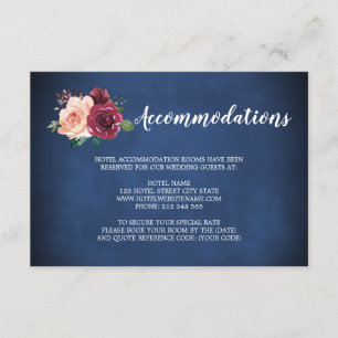 Navy Blush Burgundy Rose Wedding Accommodations Enclosure Card