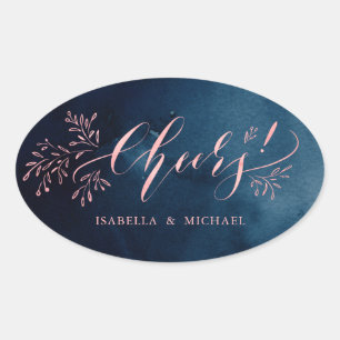 Navy blush calligraphy cheers rustic floral oval sticker