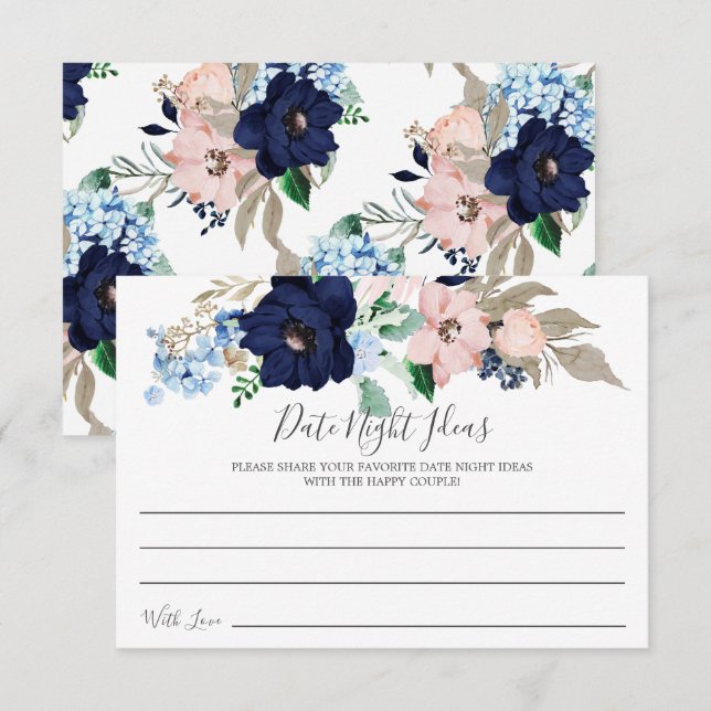 Navy & Blush Date Night Ideas Card (Front/Back)