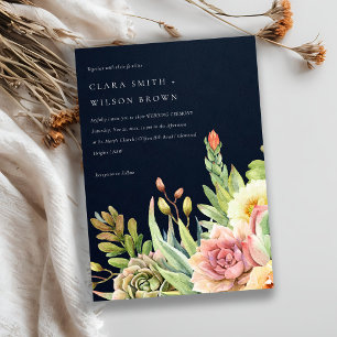 NAVY BLUSH DESERT SUCCULENT CACTI FOLIAGE WEDDING INVITATION