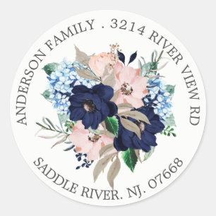 Navy & Blush Floral Address Label Sticker