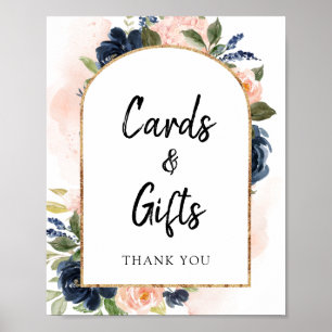 Navy Blush Floral Arch Frame Cards and Gifts Sign