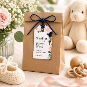 Navy Blush Floral Baby Shower Thank You Gift Tags
