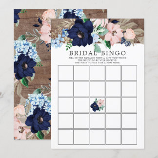 Navy & Blush Floral BINGO Bridal Shower Game Invitation