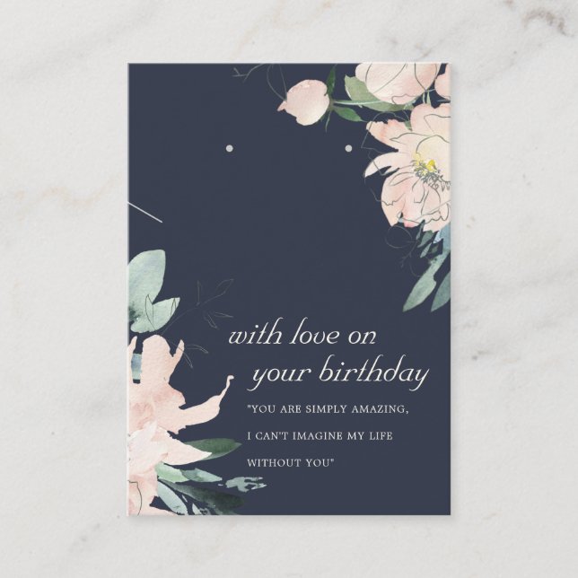 NAVY BLUSH FLORAL BIRTHDAY NECKLACE EARRING CARD (Front)