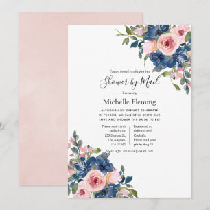 Navy & Blush Floral Bridal or Baby Shower by Mail Invitation