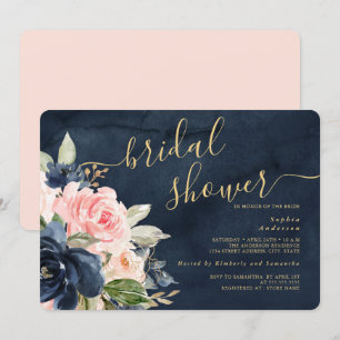 Navy Blush Floral Bridal Shower Invitation