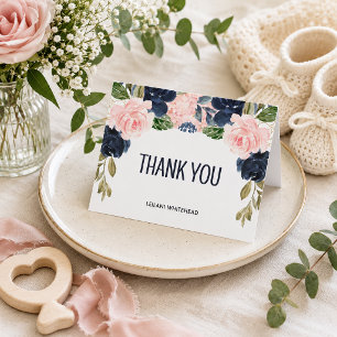 Navy Blush Floral Bridal Shower Thank You Card
