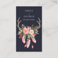 NAVY BLUSH FLORAL FEATHER ANTLER WEDDING THANK YOU