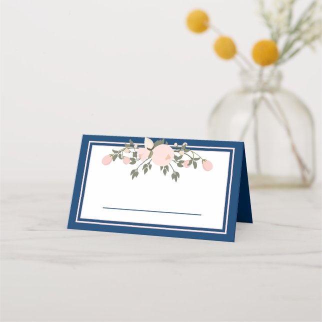 Navy & Blush Floral - Folded Place Card (Front)